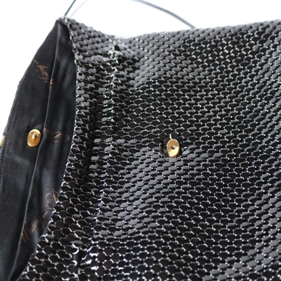 Whiting & Davis Black Mesh Clutch Shoulder Bag Purse Folder Over Tassel - Picture 8 of 14
